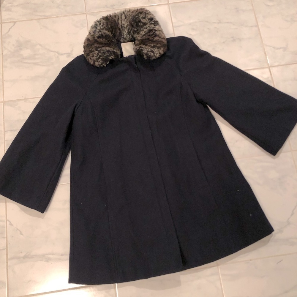 Anthropologie Elevenses dark blue peacoat with removable soft collar. EUC!